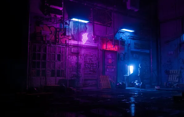 Night, People, Style, Render, Style, Neon, Illustration, Synth