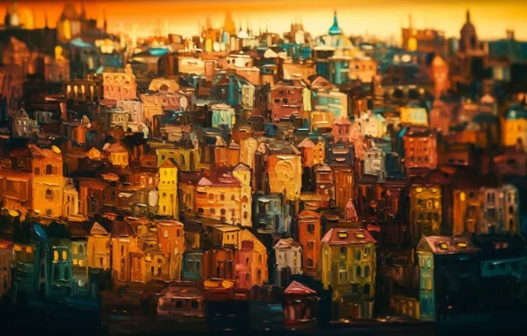The city, building, home, blur, picture, architecture, painting, strokes