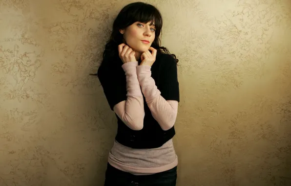 Look, girl, wall, beauty, singer, blue eyes, American actress, Zooey Deschanel