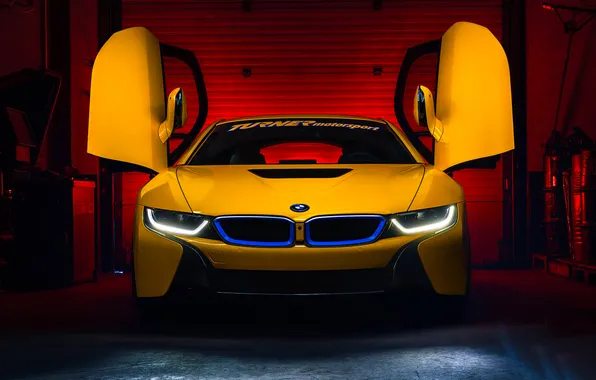 Picture BMW, Dark, Car, Front, Yellow, Motorsport, Wheels, Garage