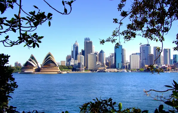 Sea, bridge, the city, home, pier, Australia, Sydney, Opera