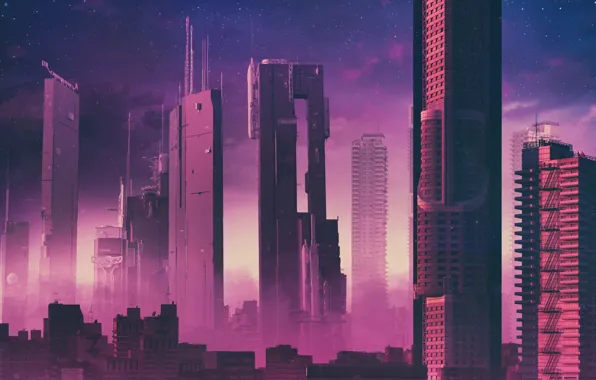 The city, Future, Skyscrapers, Art, Fiction, Rendering, Illustration, Synth