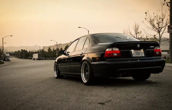 Picture road, lights, tuning, BMW, black, bbs, stance, bmw e39