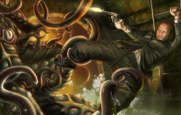 Gun, people, shot, octopus