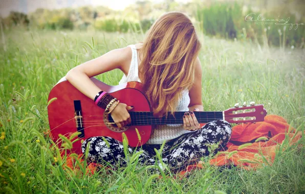 Girl, music, guitar