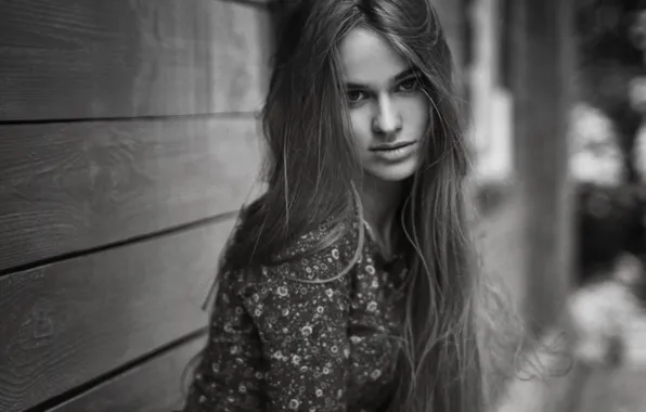 Picture look, girl, face, black and white, model, color, portrait, shirt