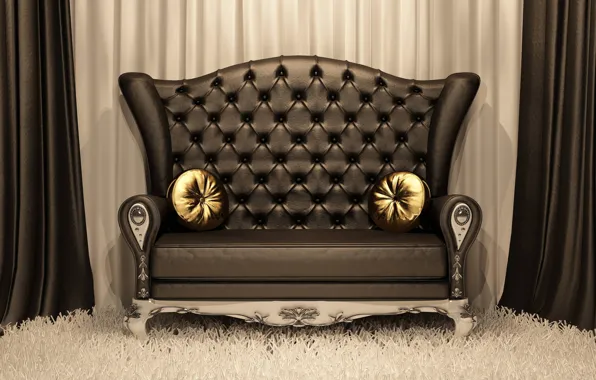 Style, gold, carpet, pillow, Sofa, leather, curtains