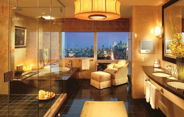 Yellow, design, the city, style, lamp, room, view, interior