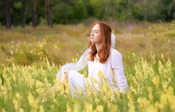 Field, summer, look, girl, flowers, nature, pose, mood