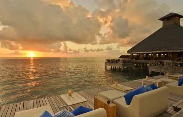 Sunset, the ocean, the evening, The Maldives, resort