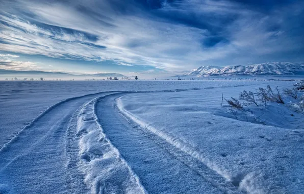 Picture winter, snow, mountains, the way