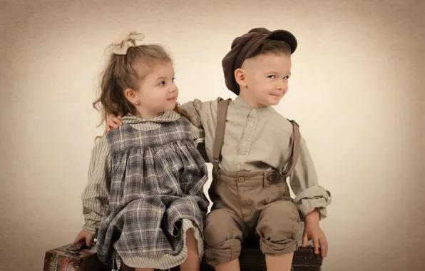 Picture children, retro, boy, girl, girl, boy, children