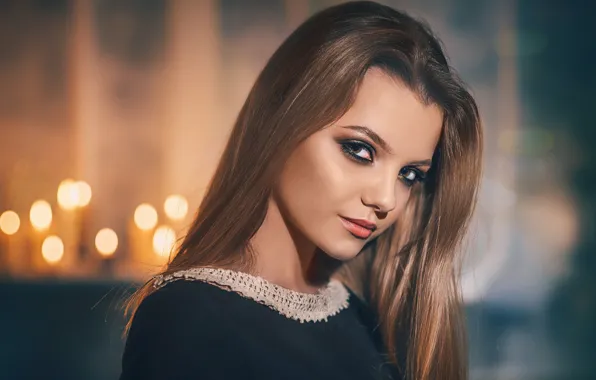 Look, girl, glare, background, portrait, makeup, hairstyle, brown hair