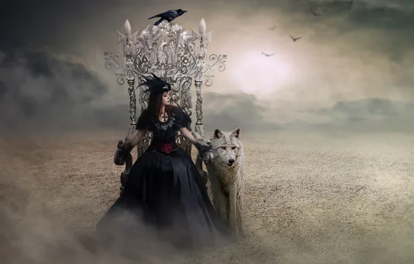 Girl, wolf, black, witch, Princess, the throne, Queen, Tracy Lundgren