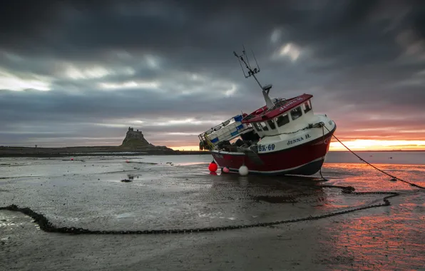 Sunset, ship, stranded