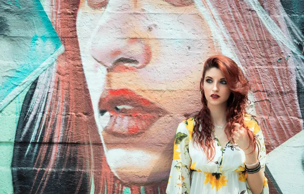 Picture summer, face, wall, graffiti, model, hair, makeup, Martina Cecilia