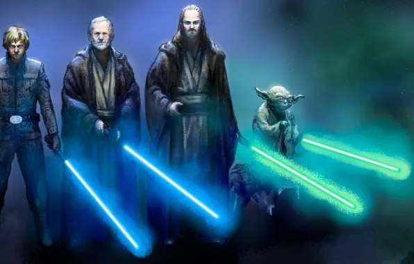 Picture star wars, Obi-Wan Kenobi, yoda, jedi, Luke Skywalker, Qui Gon Jinn