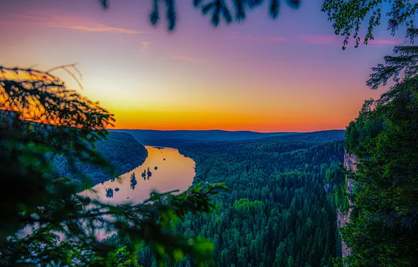 Summer, sunset, river, beauty, horizon, space, forest, Vishera