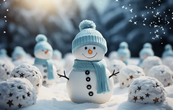 Picture winter, snow, New Year, Christmas, snowman, happy, Christmas, night