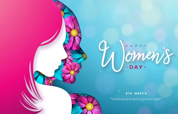 Girl, flowers, face, girls, holiday, the inscription, spring, silhouette