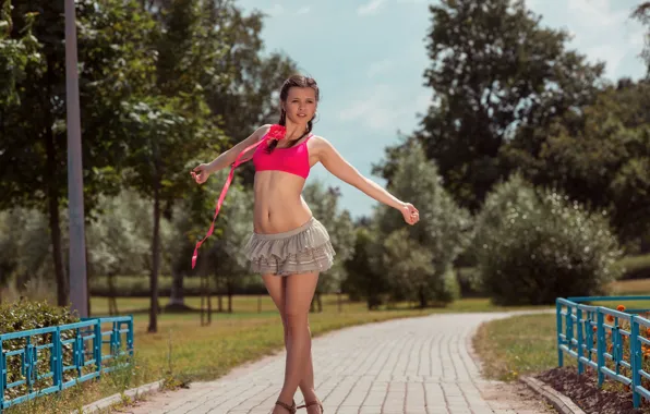Girl, Park, brown hair, young, skirt, Audrey