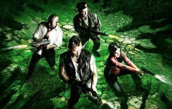 Picture the game, zombies, Left 4 Dead, surrounded by
