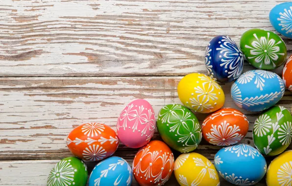 Picture colorful, Easter, happy, wood, spring, Easter, eggs, holiday