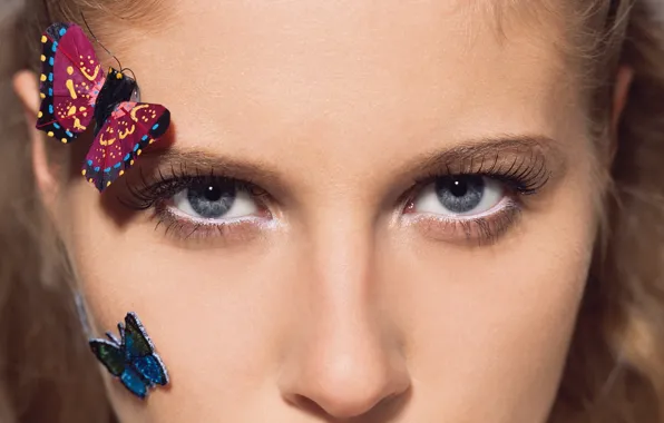 Look, girl, butterfly, face, eyelashes, makeup, blonde, cilia