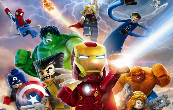 Toys, Being, LEGO, Wolverine, IRON MAN, Iron man, Wolverine, Captain America