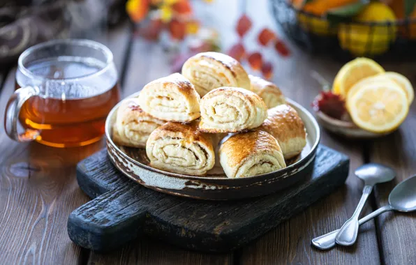 Picture lemon, tea, nuts, vypechka, Karina Klachuk