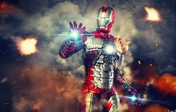 Glare, costume, Fire, iron man, Iron Man