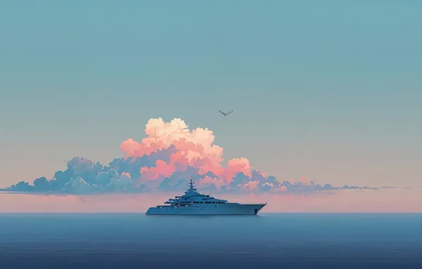 Sky, ocean, blue, boat, cumulonimbus