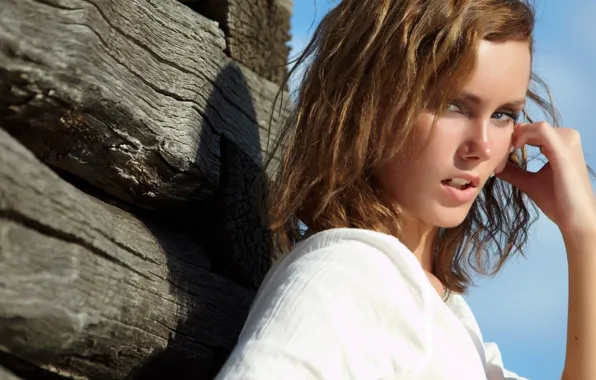 Picture the sky, look, girl, face, portrait, red, lips. hair