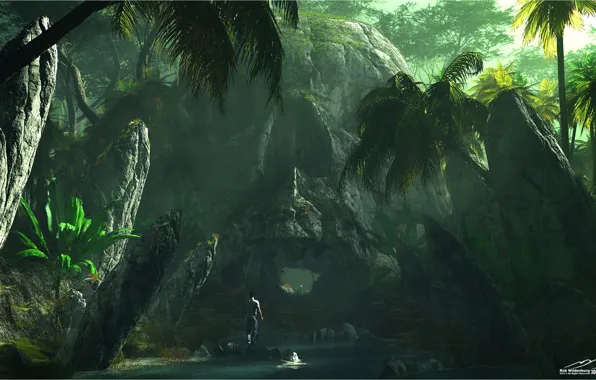 Stones, people, construction, jungle, Skull Island