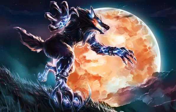 Picture the moon, zipper, wolf, Fenrir