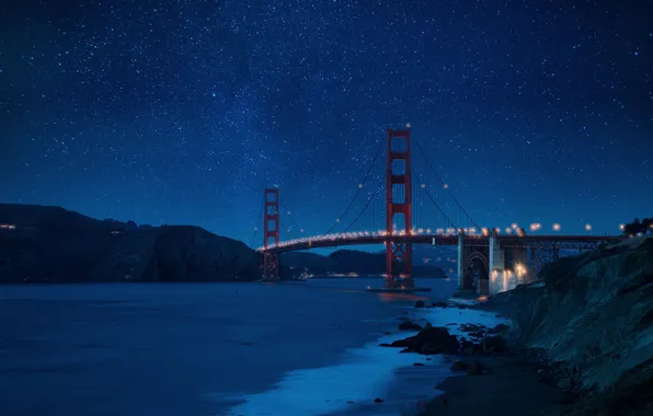 Picture beach, night, bridge, shore, Golden Gate вridge