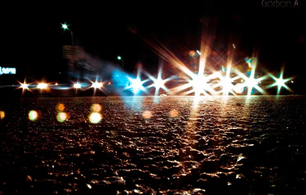 Picture asphalt, light, machine, night, stones, earth, lights, lantern