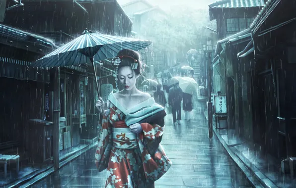 Art Photography Japanese Girl and Rain