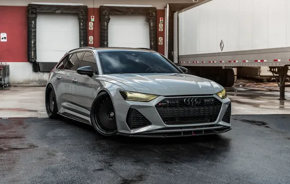 Picture Audi, Grey, Trailer, Wagon, RS6, Audi RS6, HRE, Black Wheels