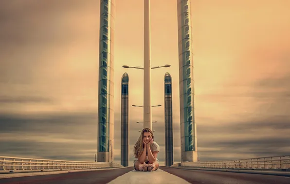 Girl, bridge, background