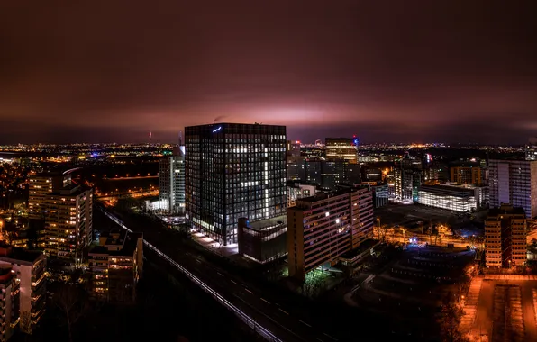 Night, lights, street, home, Germany, the view from the top, Eschborn, Eschborn