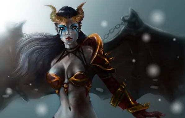 Look, rose, wings, art, chain, Dota 2, succubus, Queen Of Pain