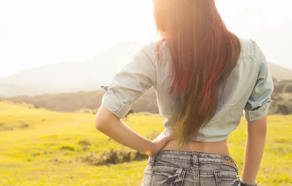 Picture girl, hair, figure, meadow