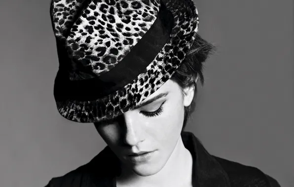 Hat, actress, black and white, Emma Watson, celebrity