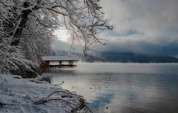 Nature, Clouds, Winter, Lake, Germany, Snow, Alpsee