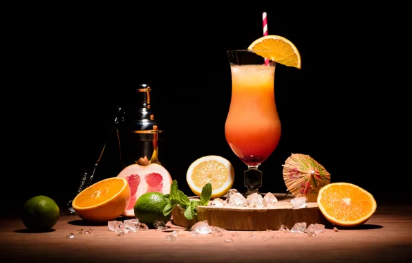 Ice, Cocktail, citrus, mint