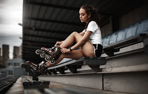 Picture bench, sport, shoes, videos, tribune, stadium, Anton Kharisov, Lena model