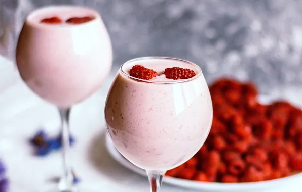 Glass, raspberry, milk, glasses, berry, smoothies, Molochniy cocktail, Sklo