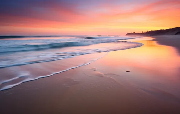 Sea, wave, landscape, nature, shore, surf, digital art, AI art