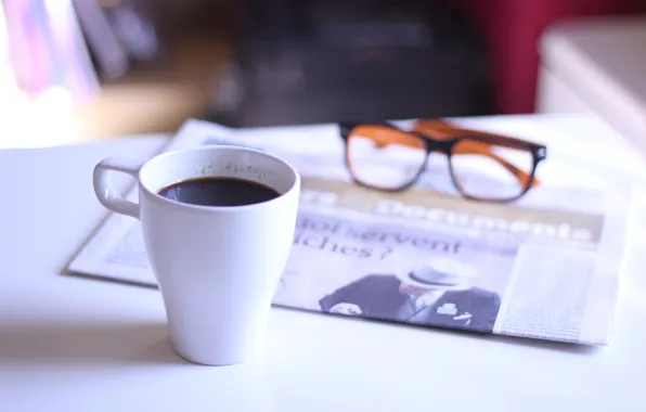 Picture glasses, Cup, newspaper
